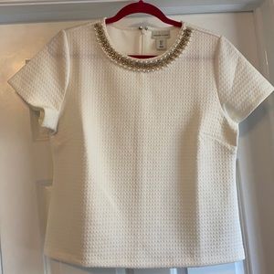 Adrienne Vittadini Cream Jeweled Top
